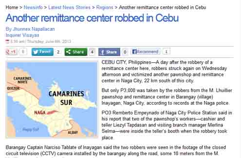 Inquirer Reports Robbery in Naga City of Cebu Province with Wrong Reference Map