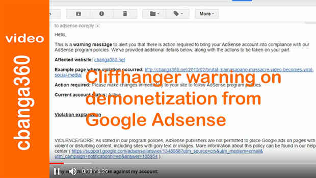 Watch: Cliffhanger warning on demonetization from Google Adsense