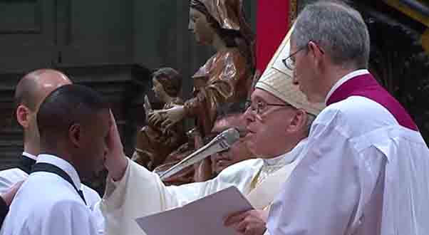 A new Catholic. After baptism, a candidate receives confirmation from the Pope.